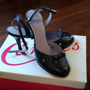 Never worn! Candies black leather heels.